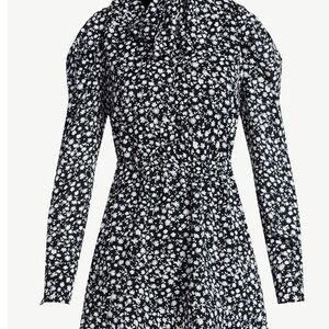 Chic Black and White Floral Long Sleeve Dress